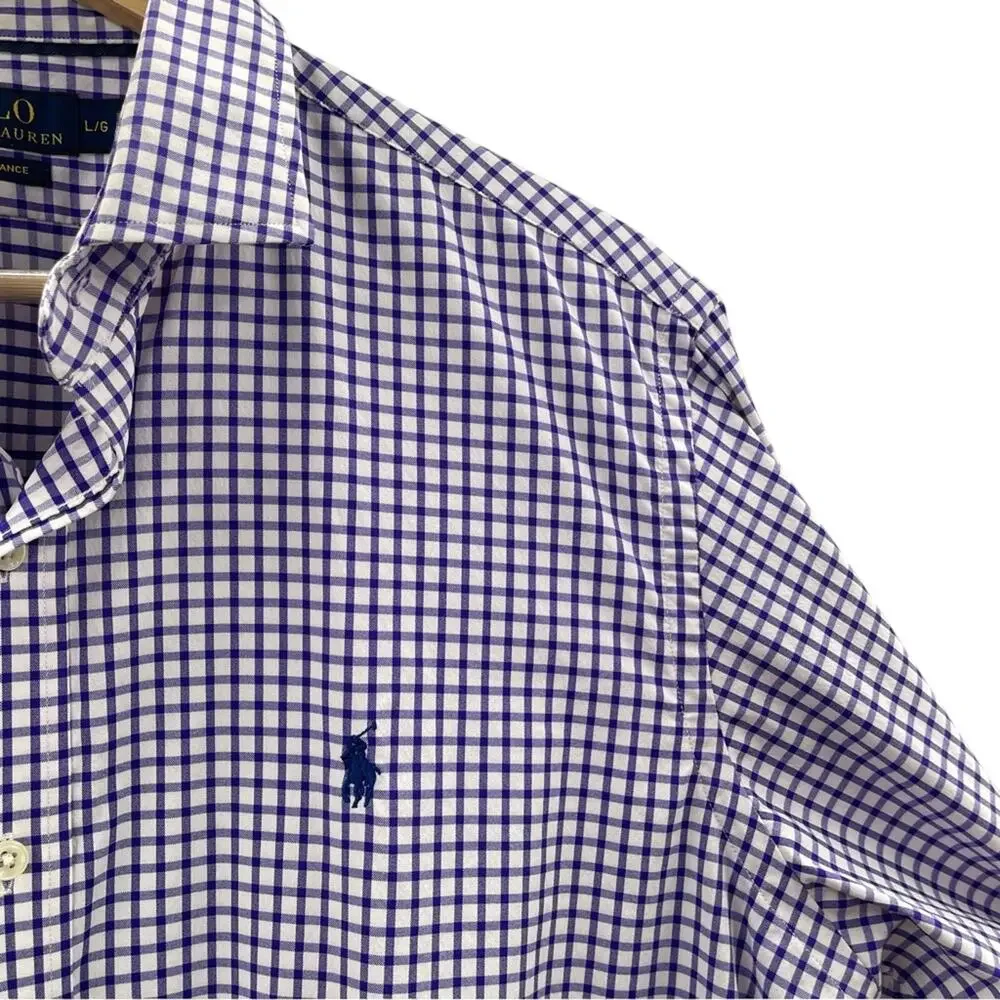 Polo Ralph Lauren Performance Purple Gingham Plaid Stretch Flex Preppy L/S Shirt